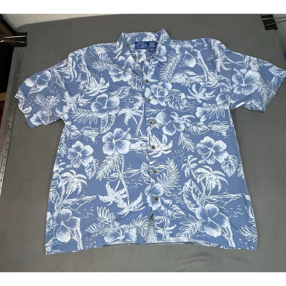 Vintage OP Hawaiian Shirt Mens Large Blue‎ Floral Lightweight Vacation Cruise